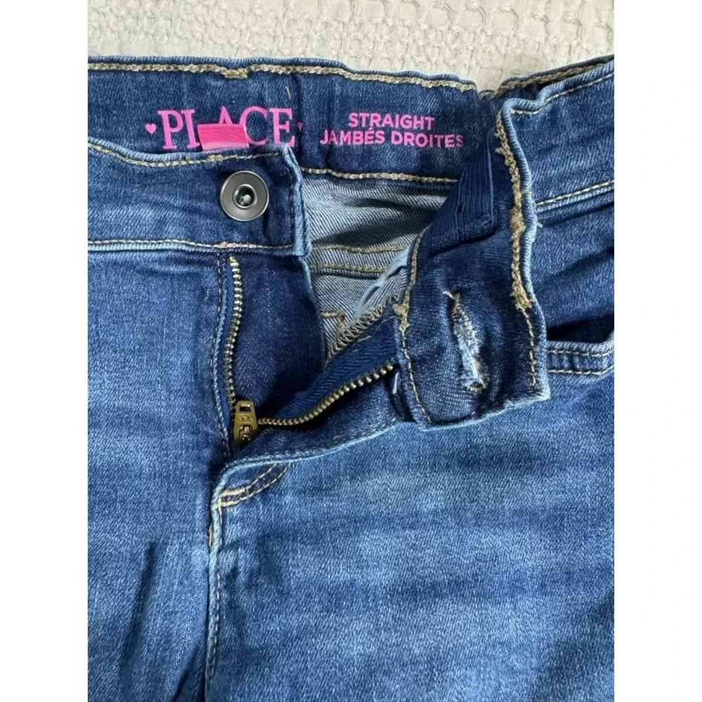 Children's Place Girls Straight‎ Jeans Size 8 Adjustable Waist Dark Wash Blue